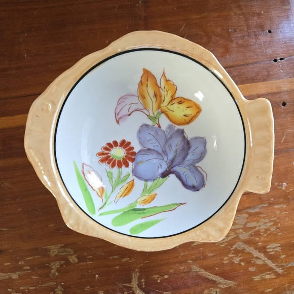 Orange Lusterware Floral Fish Trinket Serving Bowl Dish Made in Japan Vintage - Picture 2 of 4